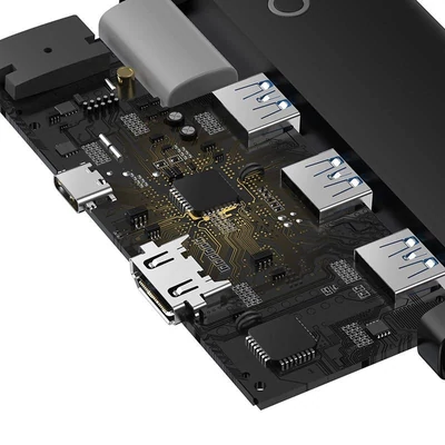 Kép 5/6 - Baseus Lite 5in1 USB-C --> 3x USB 3.0 + USB-C + HDMI hub fekete (WKQX040001)