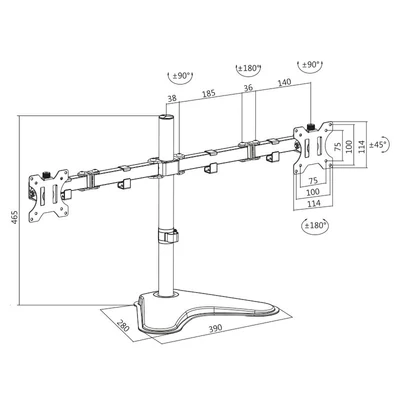 Kép 2/3 - LogiLink asztali duál monitor tartó konzol, dönthető, forgatható 13–32" max 8 kg fekete (BP0045)