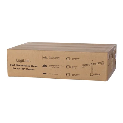 Kép 3/3 - LogiLink asztali duál monitor tartó konzol, dönthető, forgatható 13–32" max 8 kg fekete (BP0045)