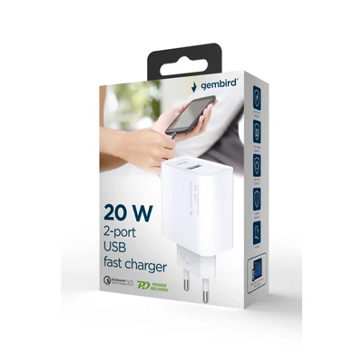 Kép 6/6 - Gembird 2-port 20 W USB fast charger White