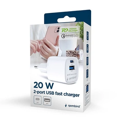 Kép 8/8 - Gembird 2-Port 20W USB Fast Charger White