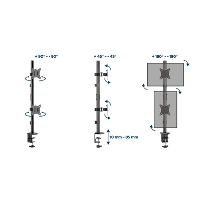 Kép 10/11 - Gembird MA-D2-02 Adjustable 2-display vertical desk mount 17”-32” Black
