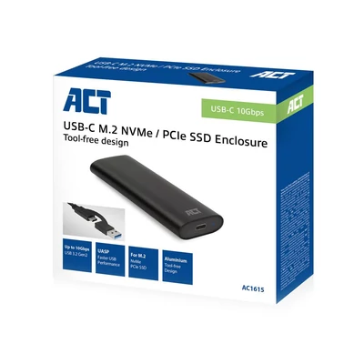 Kép 5/5 - ACT AC1615 USB-C M.2 NVMe / PCIe SSD Enclosure tool-free Black