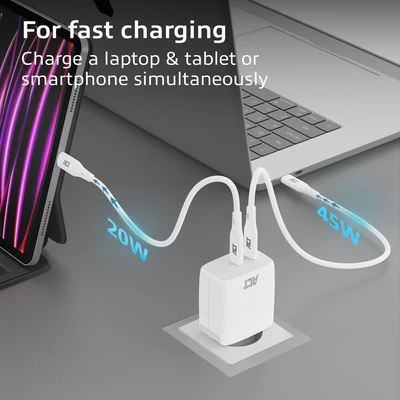 Kép 3/10 - ACT AC2165 USB-C Charger 65W 2-port with Power Delivery PPS and GaNFast White