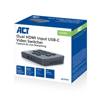 Kép 5/5 - ACT AC7610 Dual HDMI input USB-C Video Switcher for capturing and live streaming