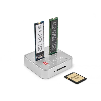 Kép 4/6 - Delock Dokkoló állomás 1 xM.2 NVMe SSD + 1 xM.2 SATA SSD számára SD Express (SD 7.1) kártyaolvasó (64138)
