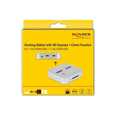 Kép 6/6 - Delock Dokkoló állomás 1 xM.2 NVMe SSD + 1 xM.2 SATA SSD számára SD Express (SD 7.1) kártyaolvasó (64138)