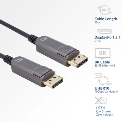 Kép 3/9 - ACT 8K DisplayPort Active Optical Cable male/male 10m Black