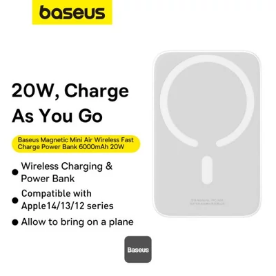 Kép 3/4 - Baseus Magnetic Mini 6000mAh Powerbank White