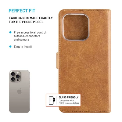Kép 3/10 - FIXED Opus oldalra nyíló telefontok Apple iPhone 16 Pro Max készülékhez, barna