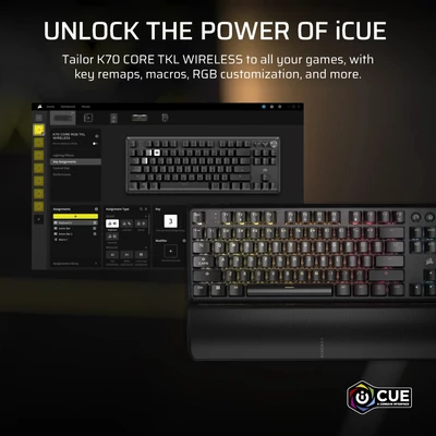 Kép 9/13 - Corsair K70 Core TKL RGB Red Mechanical Gaming Wireless Keyboard Black US