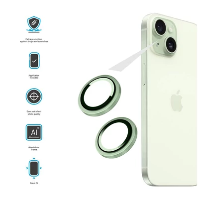 Kép 3/4 - FIXED edzett üveg kamera lencsevédő Apple iPhone 16 /16 Plus telefonokhoz, zöld