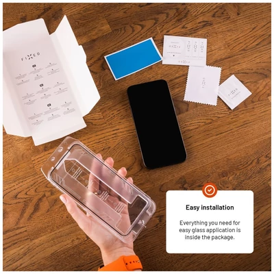 Kép 11/12 - FIXED Rendkívül tartós edzett üveg por elleni aplikátorral Apple iPhone 13/13Pro/14 készülékhez, fekete