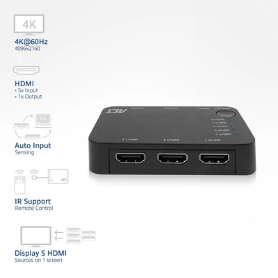 Kép 2/7 - ACT AC7841 4K HDMI Switch 5 in 1 out