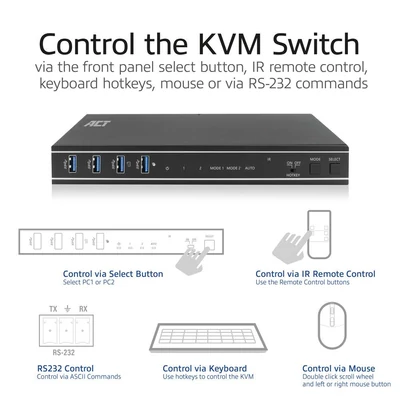 Kép 7/11 - ACT AC7912 2-Port HDMI 4K@60Hz KVM Switch USB 3.2 Gen1 (USB 3.0)