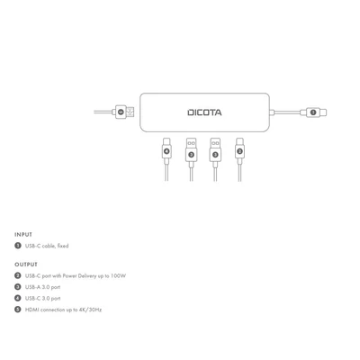 Kép 6/6 - Dicota USB-C 5-in-1 Video Hub 4K PD 100W Silver