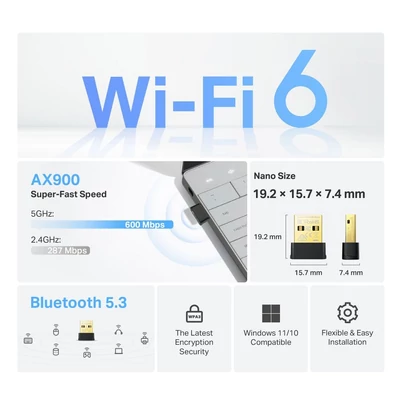 Kép 6/11 - TP-Link Archer TX10UB Nano AX900 Nano Wi-Fi 6 Bluetooth 5.3 USB Adapter