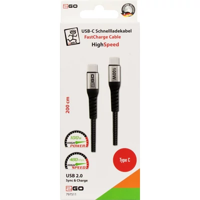 Kép 2/2 - 2GO HighSpeed USB-C FastCharge Cable 100W 2m Black