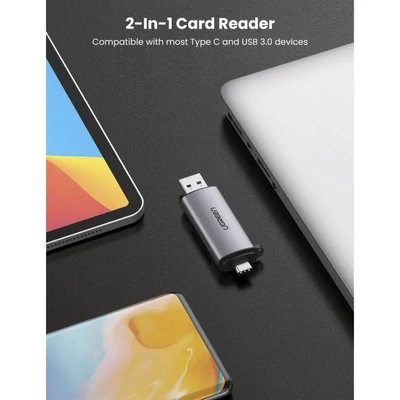 Kép 2/4 - UGREEN 2-in-1 USB-C OTG Card Reader Grey