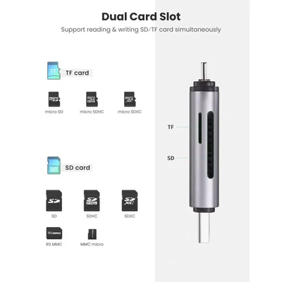 Kép 3/4 - UGREEN 2-in-1 USB-C OTG Card Reader Grey