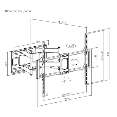 Kép 6/7 - Gembird WM-120ST-01 Full-motion TV wall mount 60"-120"