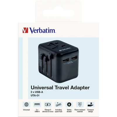 Kép 10/11 - Verbatim Universal Travel Adapter UTA-03 Plug with USB-C PD & QC, 2 x USB-C & 2 x USB-A ports