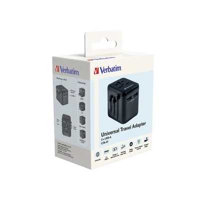 Kép 11/11 - Verbatim Universal Travel Adapter UTA-03 Plug with USB-C PD & QC, 2 x USB-C & 2 x USB-A ports
