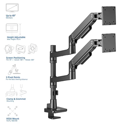Kép 12/17 - ACT AC8343 Dual Monitor Arm Office Premium with Gas Spring Pole Mounted