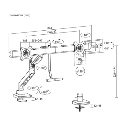 Kép 6/13 - ACT AC8344 Dual Monitor Arm Office Premium with Gas Spring Crossbar