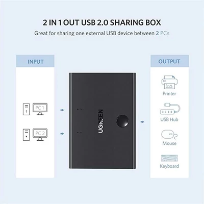 Kép 6/7 - UGREEN USB2.0 Sharing Switch 2x1 Black