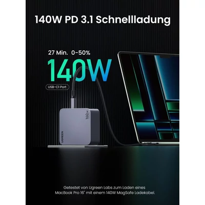 Kép 2/3 - UGREEN Nexode Pro 160W GaN Charger with USB-C Cable Black