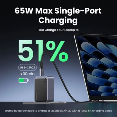 Kép 2/5 - UGREEN Nexode S 65W 3-Port GaN Fast Charger EU Grey