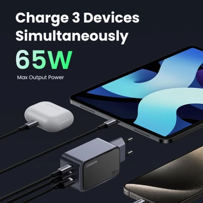 Kép 4/5 - UGREEN Nexode S 65W 3-Port GaN Fast Charger EU Grey