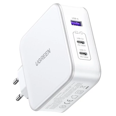 Kép 3/4 - UGREEN Nexode USB-A+2*USB-C 140W GaN Fast Charger+USB-C Cable White
