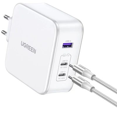 Kép 4/4 - UGREEN Nexode USB-A+2*USB-C 140W GaN Fast Charger+USB-C Cable White