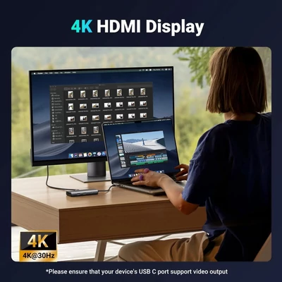 Kép 4/8 - UGREEN Revodok Pro 107 USB-C Hub 7-in-1 10Gbps USB C 3.2 & 2 USB-A 3.2 4K HDMI Grey