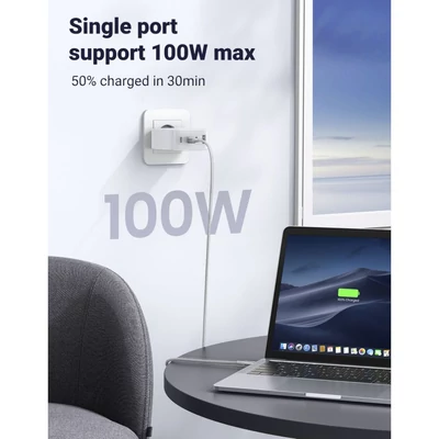 Kép 5/5 - UGREEN USB-A+3xUSB-C 100W GaN Tech Fast Wall Charger EU White