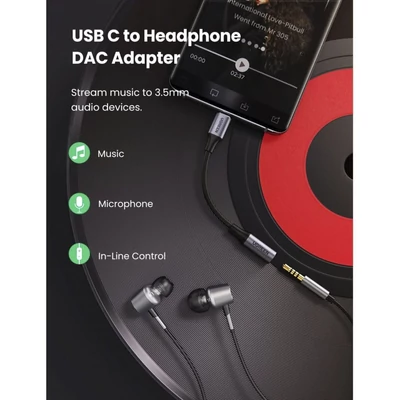 Kép 2/4 - UGREEN USB-C to 3.5mm Jack Audio Cable 10cm Black