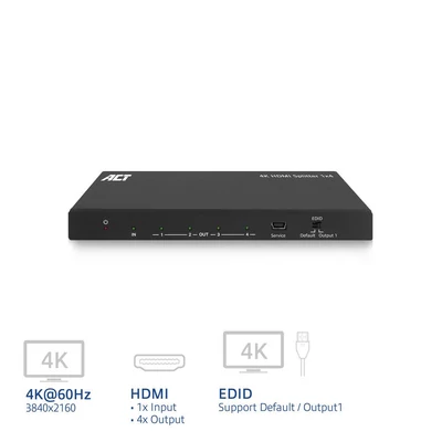 Kép 2/10 - ACT AC7832 4K HDMI Splitter 1 in 4 out EDID support Black