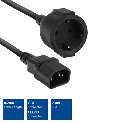Kép 2/5 - ACT AK5250 Powercord C14 IEC - CEE 0,2m Black