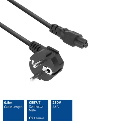 Kép 4/6 - ACT AK5407 Powercord mains connector Schuko CEE 7/7 male (angled) - C5 IEC 0,5m Black