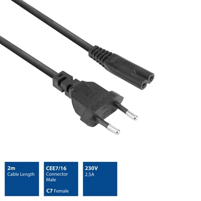 Kép 3/5 - ACT AK5418 Powercord Euro male - C7 female 2m Black