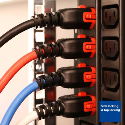 Kép 3/5 - ACT AK5513 Powercord C13 IEC Lock+ - C14 IEC Lock Dual Locking 1,5m Black/Red