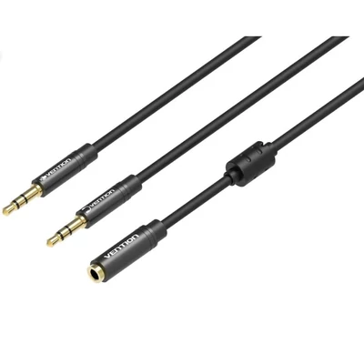 Kép 2/3 - Vention 2x3.5mm jack to 3.5mm jack 0,3m Black