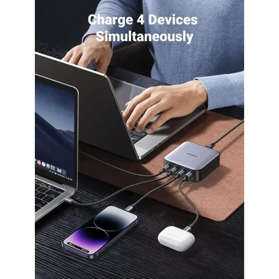 Kép 3/5 - UGREEN Nexode 1*USB-A + 3*USB-C 100W Desktop Fast Charger Grey