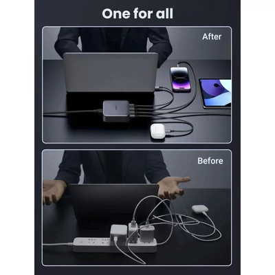Kép 5/5 - UGREEN Nexode 1*USB-A + 3*USB-C 100W Desktop Fast Charger Grey