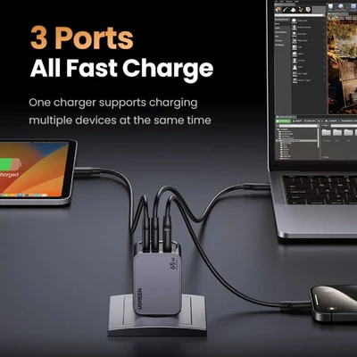 Kép 3/5 - UGREEN Nexode Pro 65W GaN Charger with USB-C Cable Grey