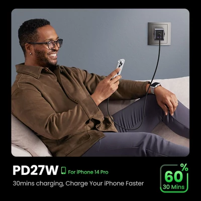 Kép 5/5 - UGREEN Nexode Pro 65W GaN Charger with USB-C Cable Grey
