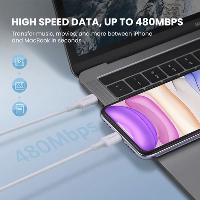Kép 2/4 - UGREEN Lightning To Type-C Cable 1m White