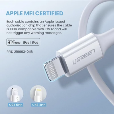 Kép 4/4 - UGREEN Lightning To Type-C Cable 1m White